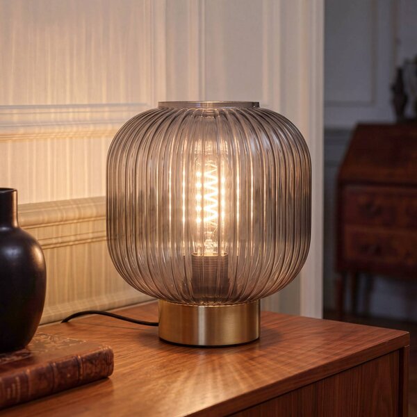 OSRAM Stolová lampa Decor Groovie, sivá, výška 22 cm, sklo, E27, Hliník / sivá / zinok, Obývacia izba / jedáleň, Sklo, Vintage, Stojacie svietidlo