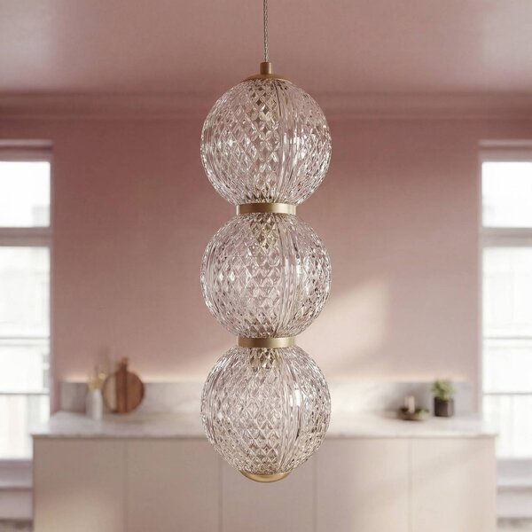 OSRAM LED závesné svietidlo Decor Xstal, farba mosadze, Ø 12 cm, Mosadz / zlato, Obývacia izba / jedáleň, Sklo, Moderný, Guľa