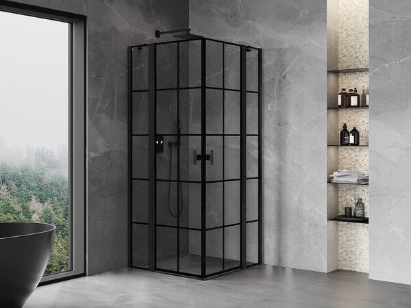 Mexen, Mexen Mist Duo výklopný sprchový kút 70 x 70 cm, čierna mriežka - 8A4-070L-070P-70-77