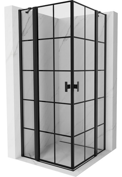Mexen, Mexen Mist Duo výklopný sprchový kút 70 x 70 cm, čierna mriežka - 8A4-070L-070P-70-77