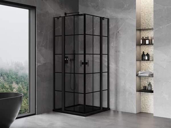 Mexen, Mexen Mist Duo výklopný sprchový kút 70 x 70 cm, čierna mriežka - 8A4-070L-070P-70-77