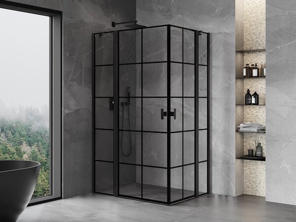 Mexen, Mexen Mist Duo výklopný sprchový kút 75 x 70 cm, čierna mriežka - 8A4-075L-070P-70-77
