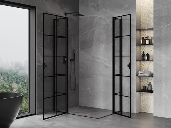 Mexen, Mexen Mist Duo výklopný sprchový kút 75 x 70 cm, čierna mriežka - 8A4-075L-070P-70-77