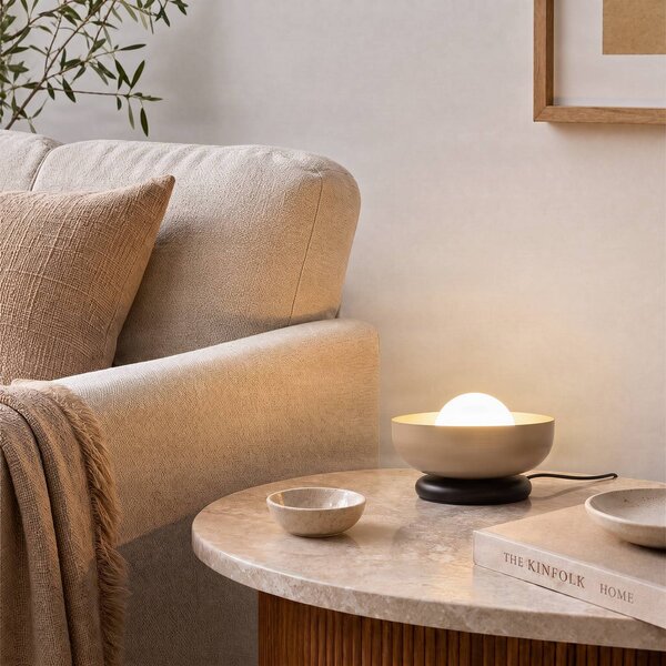 EMIBIG LIGHTING Stolová lampa Ozzy LN1, béžová, oceľ/sklo, výška 13 cm, G9, Krémová / jantárovo žltá, Obývacia izba / jedáleň, kov, Moderný