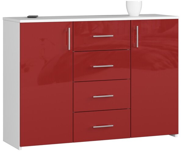 Ak furniture Komoda Torvi K 110,4 cm biela/červená lesklá