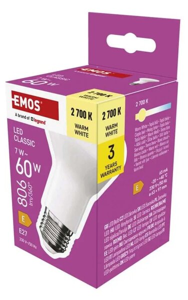 LED ŽIAROVKA KLASICKÁ R63/E27/7W(60W)/806LM/TEPLÁ BIELA
