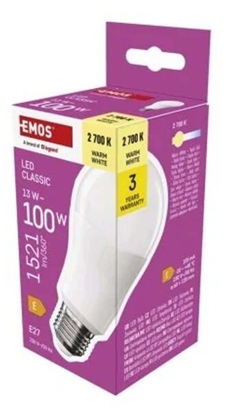LED ŽIAROVKA KLASICKÁ A60/E27/13W (100W)/1521LM/TEPL