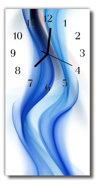 Sklenené hodiny vertikálne Umelecké čiary vlna modrá 30x60 cm