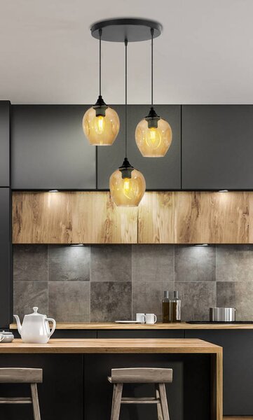 Čierno-hnedý závesný luster Aspa pre žiarovku 3x E27 s guľatou základňou – LED lustre a svietidlá > Kolekcie svietidiel > Kolekcia