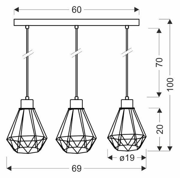 Čierno-zlatý závesný luster Primo pre žiarovku 3x E27 – LED lustre a svietidlá > Kolekcie svietidiel > Kolekcia svietidiel PRIMO