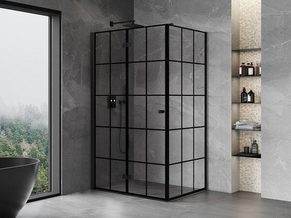 Mexen Mist-F T, 1-krídlový skladací sprchový kút ľavý 70 x 75 cm, čierna mriežka, čierny - 8A6T-070-075-70-77-L