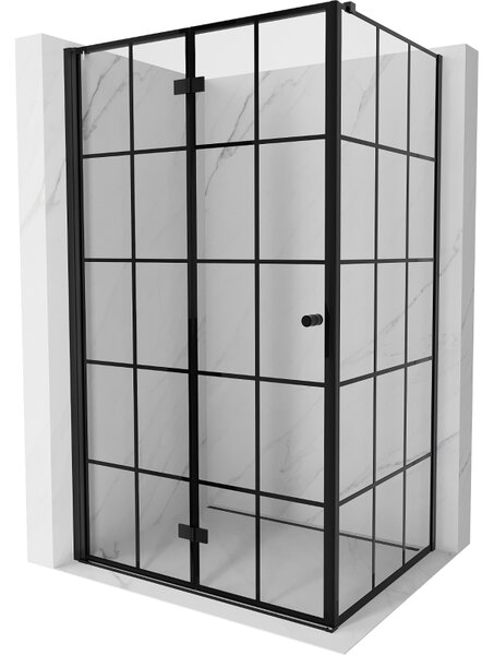 Mexen Mist-F T, 1-krídlový skladací sprchový kút ľavý 70 x 75 cm, čierna mriežka, čierny - 8A6T-070-075-70-77-L