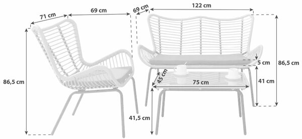 TERASOVÁ SEDACIA SÚPRAVA kov, sklo, textil Acamp - Online Only záhrada, Online Only