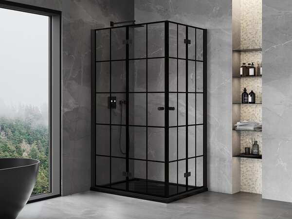 Mexen Mist-F Duo, skladací sprchový kút 75 x 70 cm, číre sklo-čierna mriežka, 8A6-075L-070P-70-77