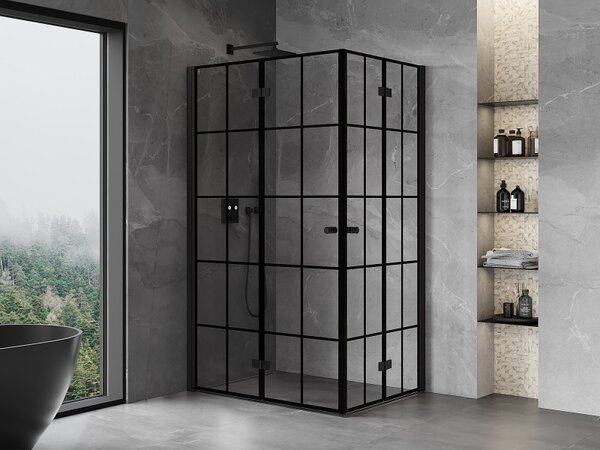Mexen Mist-F Duo, skladací sprchový kút 75 x 70 cm, číre sklo-čierna mriežka, 8A6-075L-070P-70-77