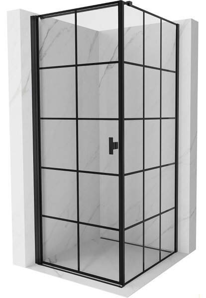 Mexen Mist-B, 1-krídlový výklopný sprchový kút, ľavý, 70 x 70 cm, číre sklo-čierna mriežka, 8A2T-070-070-70-77-L