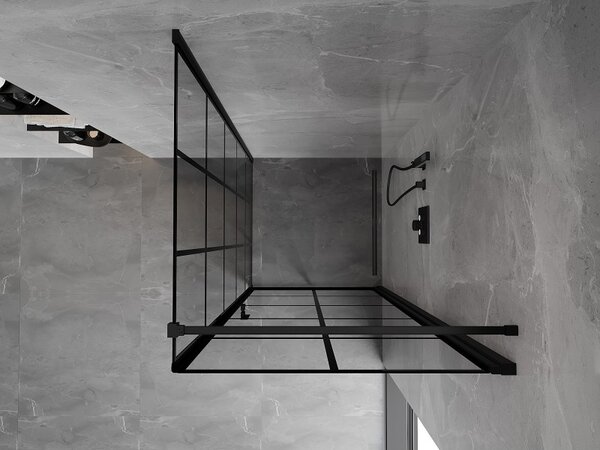 Mexen Mist-B, 1-krídlový výklopný sprchový kút, pravý, 70 x 70 cm, číre sklo-čierna mriežka, 8A2T-070-070-70-77-P