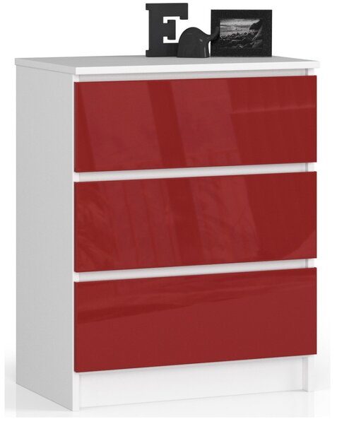 Ak furniture Komoda Kuba 60 cm - 3 zásuvky biela/červená
