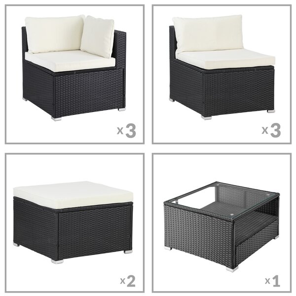 Záhradný ratanový set XXL - čierna/krémové podušky