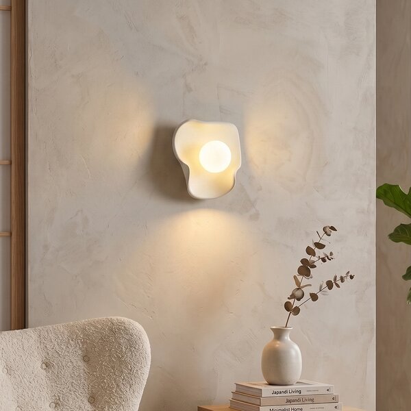 Nástenná lampa Japandi krémová s bielym sklom - Parel