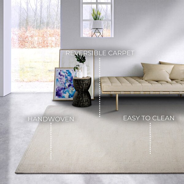 Krémovobiely ručne tkaný koberec s prímesou vlny 160x230 cm Pradesh Natural White – Elle Decoration