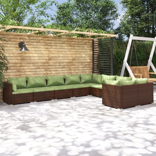 Maison Exclusive – 9-dielna záhradná súprava s vankúšmi z polyrotangu v hnedej farbe