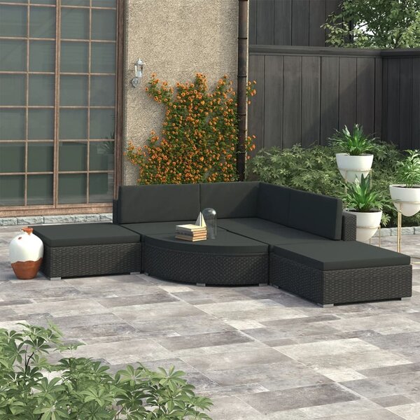 Maison Exclusive – 6-dielna záhradná súprava s poduškami, polyratan, čierna