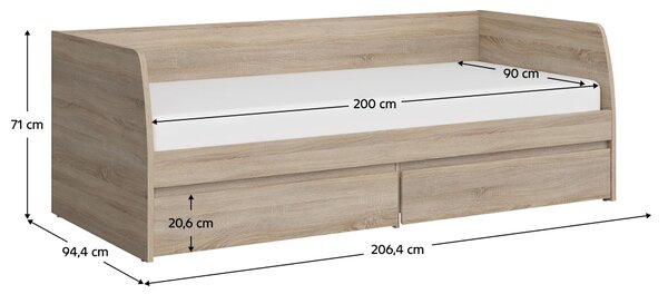 KONDELA Posteľ 2S, 90x200, dub sonoma, NORTY TYP 28