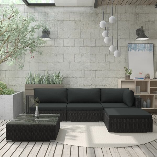 Maison Exclusive – 5-dielna záhradná súprava s vankúšmi z polyrotangu v čiernej farbe