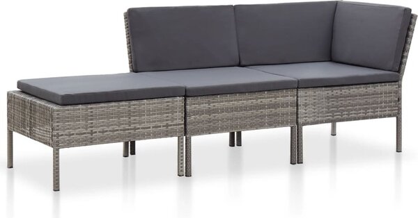 Maison Exclusive – 3-dielna záhradná súprava s poduškami z polyratanu, sivá