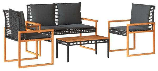 Maison Exclusive – 4-dielna záhradná súprava s vankúšmi, čierna, polyratan