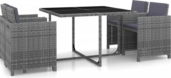 Maison Exclusive – 5-dielna záhradná jedálenská súprava s vankúšmi, poly ratan, sivá