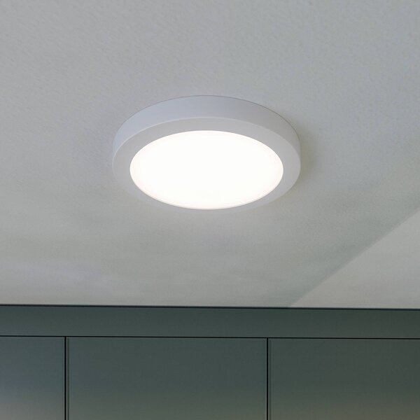 Prios LED stropné svietidlo Aureka, detektor pohybu, Ø 23 cm, biela, Biela / opálová, Obývacia izba / jedáleň, Hliník, Moderný, Zapustené stropné svietidlo