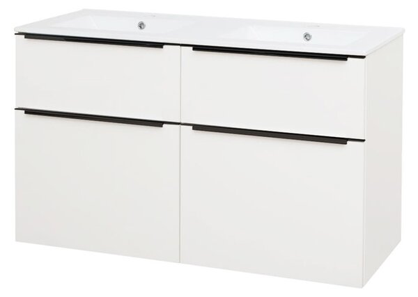 Mereo Mailo, kúpeľňová skrinka s keramickým umývadlom 121 cm, biela, čierne madlo, MER-CN513B