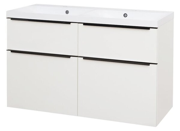 Mereo Mailo, kúpeľňová skrinka s umývadlom z liateho mramoru 121 cm, biela, čierne madlo, MER-CN513MB