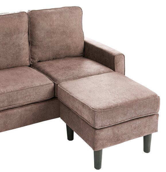 Pohovka hnedá látková čalúnená 3 miestna s taburetom mid century modern obývacia izba