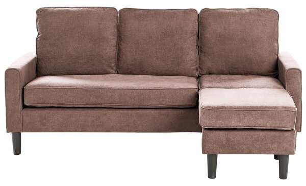 Pohovka hnedá látková čalúnená 3 miestna s taburetom mid century modern obývacia izba