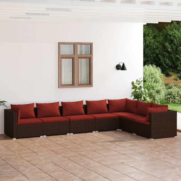 Maison Exclusive – 7-dielna záhradná súprava s vankúšmi z polyrotangu v hnedej farbe