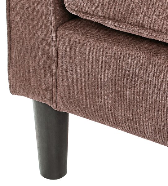 Pohovka hnedá látková čalúnená 3 miestna s taburetom mid century modern obývacia izba