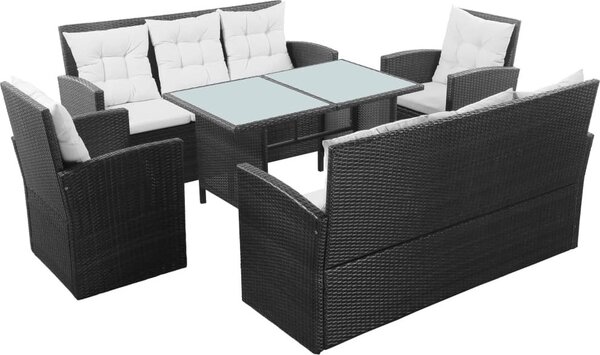 Maison Exclusive – 5-dielna záhradná súprava s vankúšmi z polyrotangu v čiernej farbe