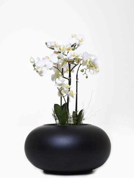 Okrúhly kvetináč VIGLIA, sklolaminát, výška 27 cm, čierna