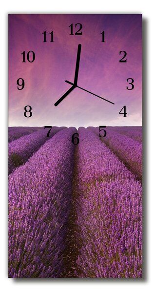 Sklenené hodiny vertikálne Príroda purple levanduľa poľa 30x60 cm