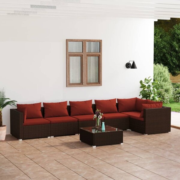 Maison Exclusive – 7-dielna záhradná súprava s vankúšmi z polyrotangu v hnedej farbe