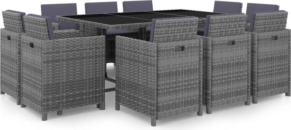 Maison Exclusive – 11-dielna záhradná jedálenská súprava s poduškami z polyratanu, sivá