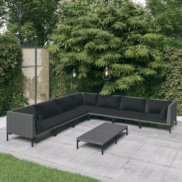 Maison Exclusive – 8-dielna záhradná súprava s vankúšmi z polyrotangu v tmavošedej farbe