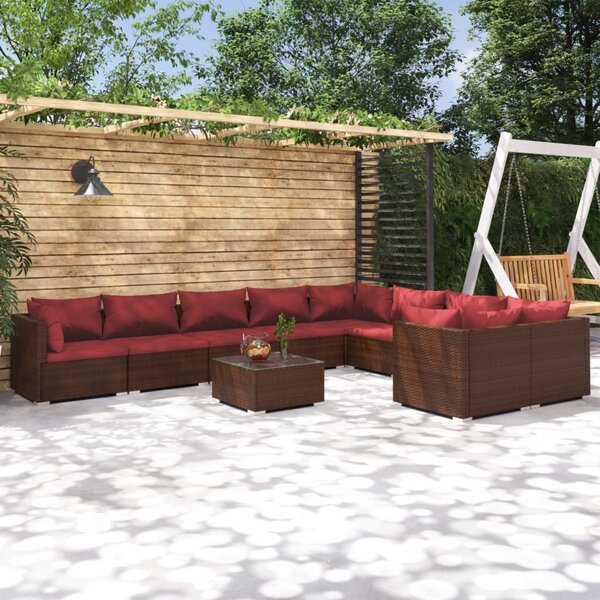 Maison Exclusive – 10-dielna záhradná súprava s vankúšmi z polyrotangu v hnedej farbe