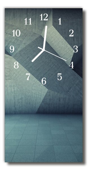 Sklenené hodiny vertikálne Betónová modrá geometrie 30x60 cm