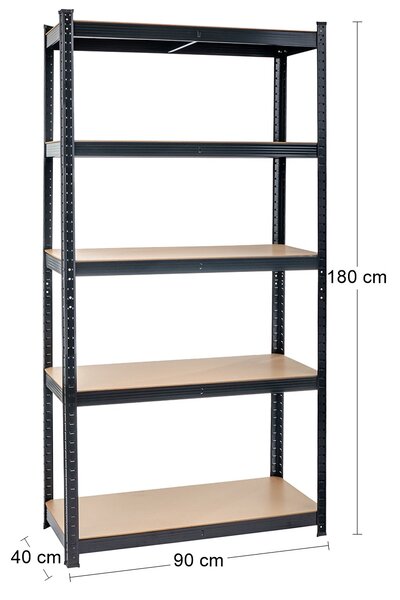 Kovový policový regál s MDF policami NB-RMP175 - čierna