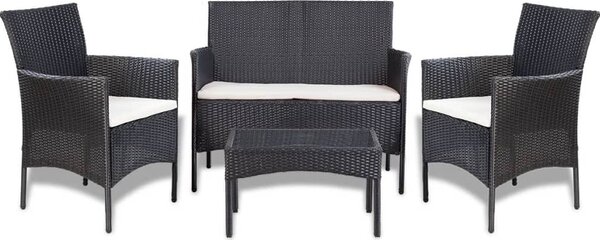 Maison Exclusive – 4-dielna záhradná súprava s poduškami z polyratanu, čierna