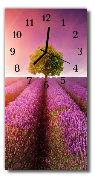 Sklenené hodiny vertikálne Príroda pola levanduľa fialová 30x60 cm